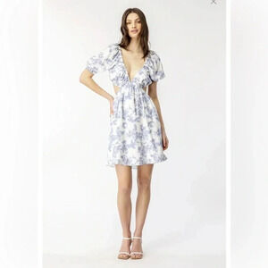 Bardot White and Blue Floral Mini Dress
